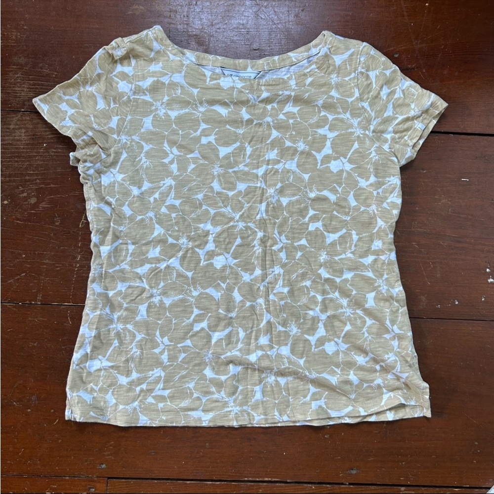 Liz Claiborne Tan and White Short Sleeve Top